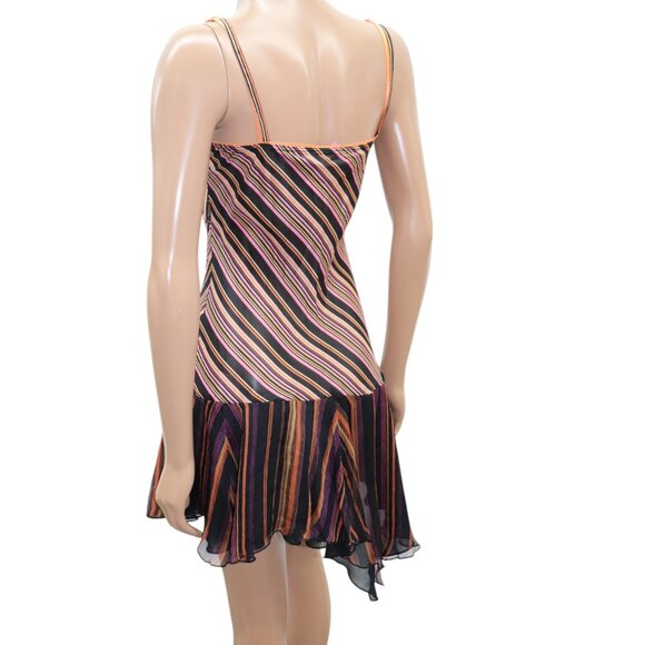 AXARA PARIS Striped Cowl Neck Flirty Mini Dress Handkerchief Hem Lace Detail M - Picture 6 of 6